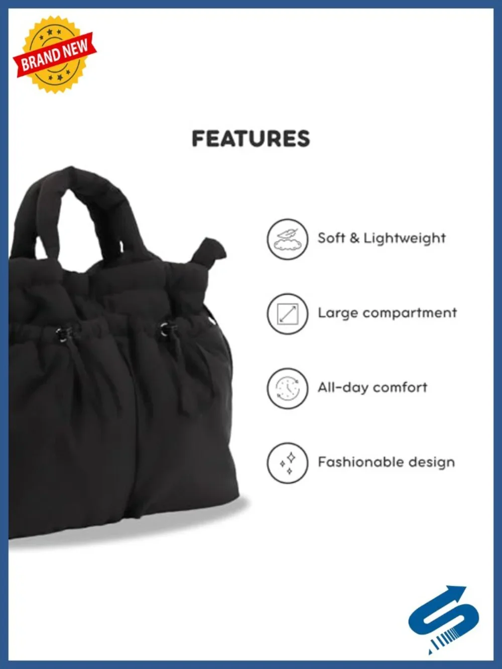 Quilted Puffer Tote Bag Converts to Backpack - Lightweight Nylon Travel Handbag